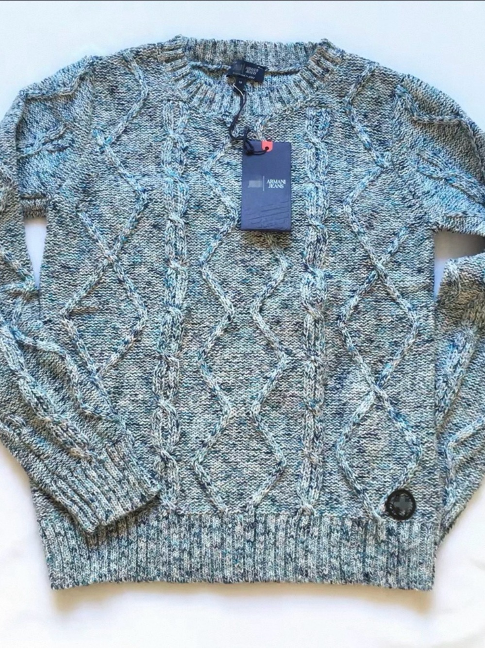 NWT Armani Jeans Women’s 100% Cotton Knit Sweater Size 40 S/M Blue White